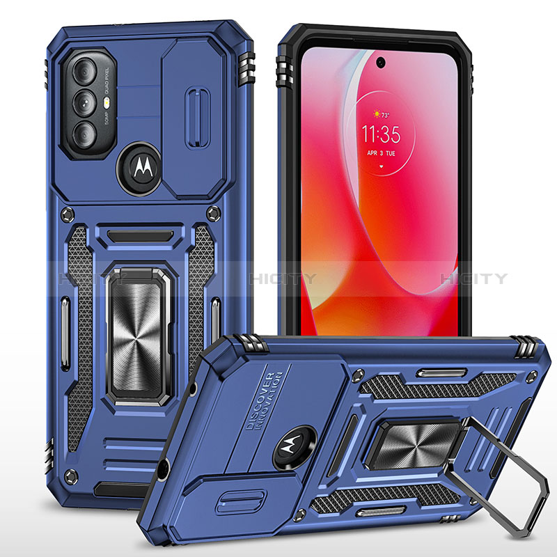 Coque Contour Silicone et Plastique Housse Etui Mat avec Magnetique Support Bague Anneau MQ3 pour Motorola Moto G Play Gen 2 Bleu Plus