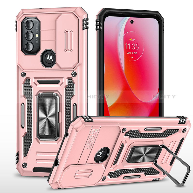 Coque Contour Silicone et Plastique Housse Etui Mat avec Magnetique Support Bague Anneau MQ3 pour Motorola Moto G Play Gen 2 Or Rose Plus