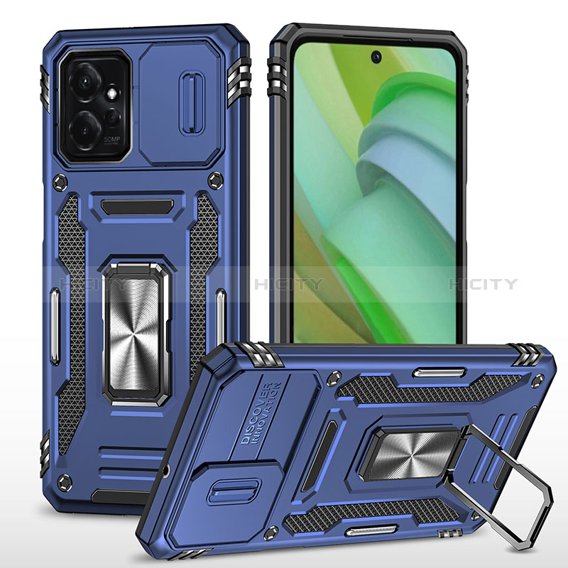 Coque Contour Silicone et Plastique Housse Etui Mat avec Magnetique Support Bague Anneau MQ3 pour Motorola Moto G Power 5G (2023) Bleu Plus