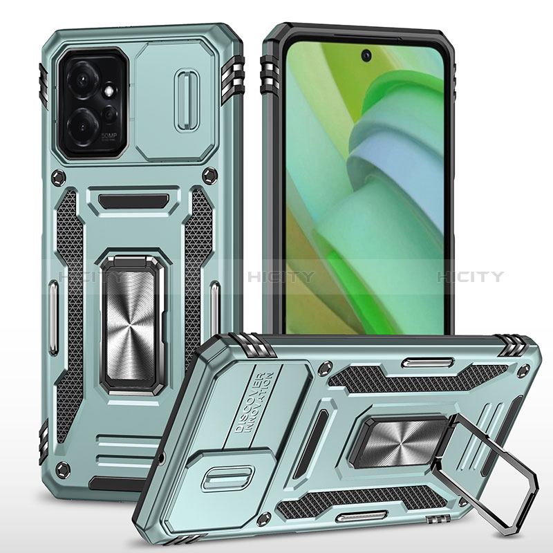 Coque Contour Silicone et Plastique Housse Etui Mat avec Magnetique Support Bague Anneau MQ3 pour Motorola Moto G Power 5G (2023) Pastel Vert Plus