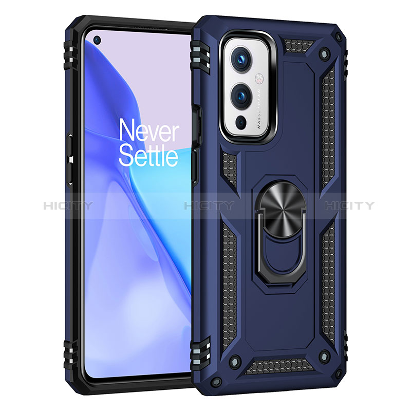 Coque Contour Silicone et Plastique Housse Etui Mat avec Magnetique Support Bague Anneau MQ3 pour OnePlus 9 5G Bleu Plus