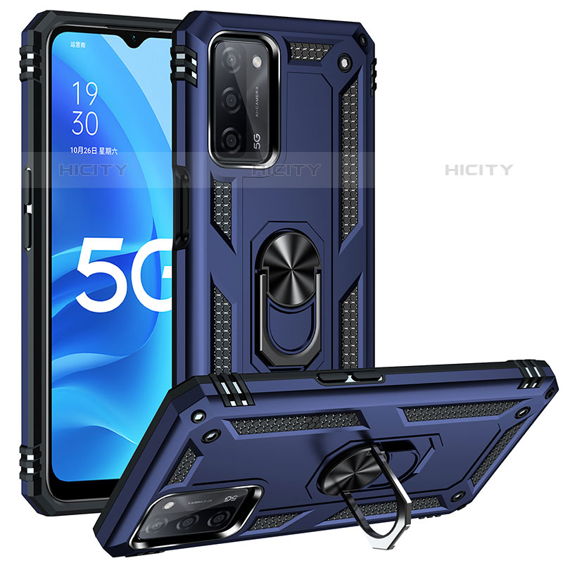 Coque Contour Silicone et Plastique Housse Etui Mat avec Magnetique Support Bague Anneau MQ3 pour Oppo A53s 5G Bleu Plus