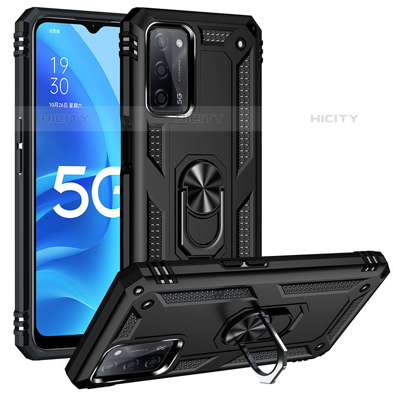 Coque Contour Silicone et Plastique Housse Etui Mat avec Magnetique Support Bague Anneau MQ3 pour Oppo A53s 5G Noir Plus