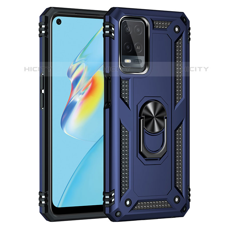 Coque Contour Silicone et Plastique Housse Etui Mat avec Magnetique Support Bague Anneau MQ3 pour Oppo A54 4G Bleu Plus