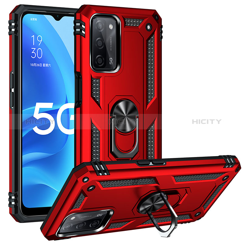 Coque Contour Silicone et Plastique Housse Etui Mat avec Magnetique Support Bague Anneau MQ3 pour Oppo A56 5G Rouge Plus