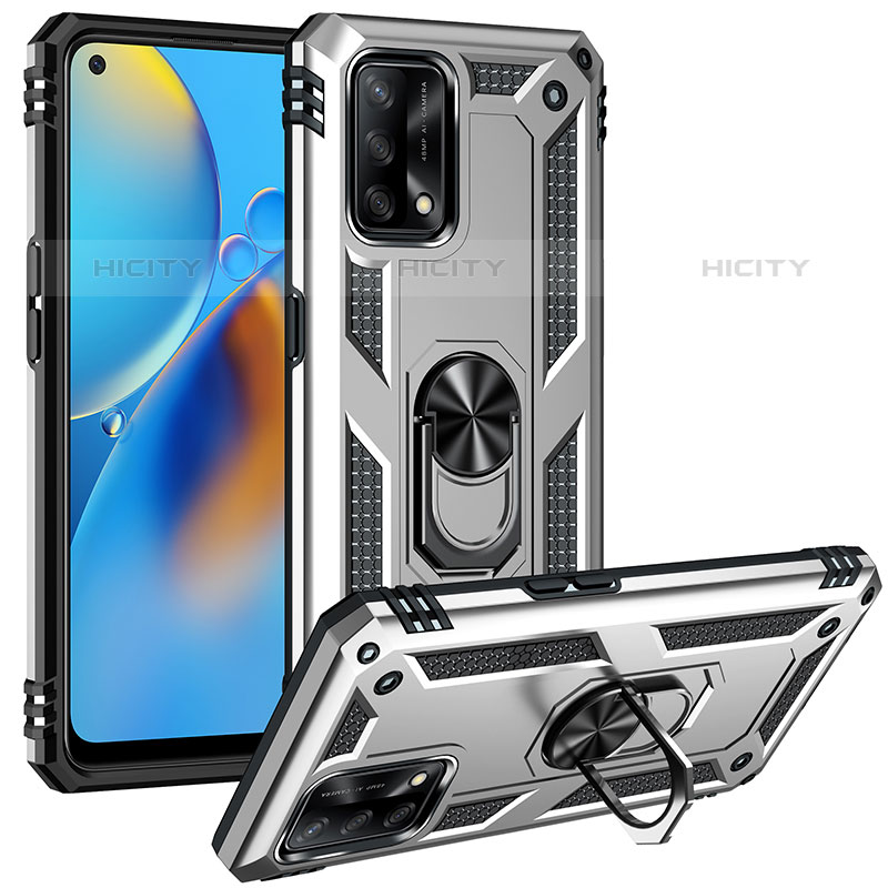 Coque Contour Silicone et Plastique Housse Etui Mat avec Magnetique Support Bague Anneau MQ3 pour Oppo A74 4G Argent Plus