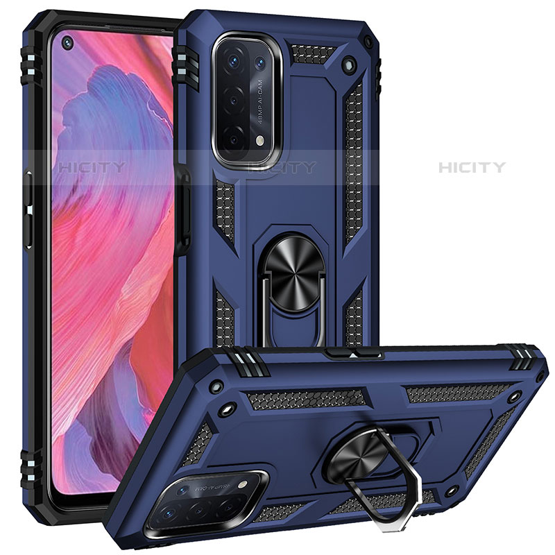 Coque Contour Silicone et Plastique Housse Etui Mat avec Magnetique Support Bague Anneau MQ3 pour Oppo A93 5G Bleu Plus