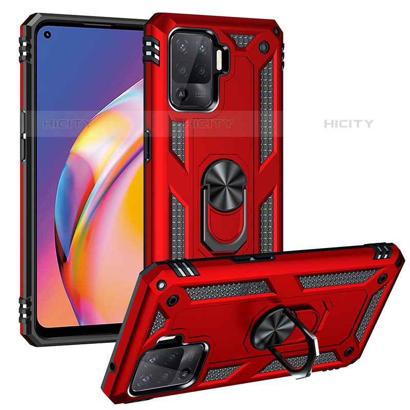 Coque Contour Silicone et Plastique Housse Etui Mat avec Magnetique Support Bague Anneau MQ3 pour Oppo A94 4G Rouge Plus