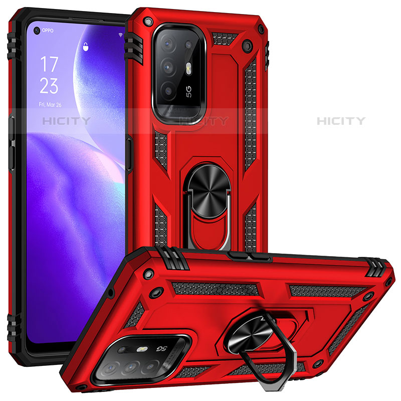 Coque Contour Silicone et Plastique Housse Etui Mat avec Magnetique Support Bague Anneau MQ3 pour Oppo A94 5G Rouge Plus