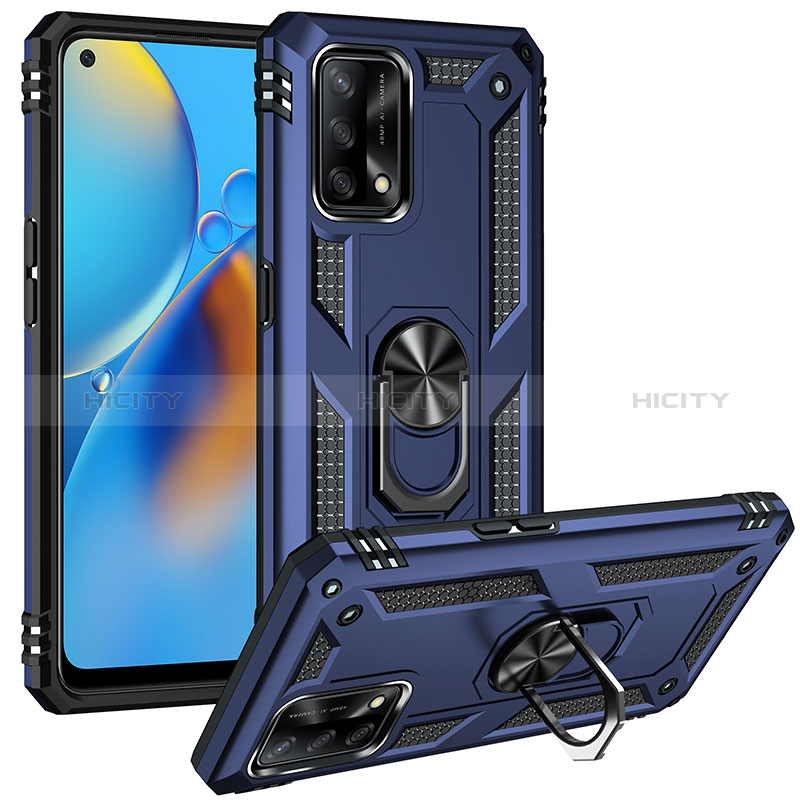 Coque Contour Silicone et Plastique Housse Etui Mat avec Magnetique Support Bague Anneau MQ3 pour Oppo A95 4G Bleu Plus