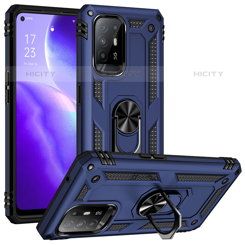 Coque Contour Silicone et Plastique Housse Etui Mat avec Magnetique Support Bague Anneau MQ3 pour Oppo A95 5G Bleu Plus