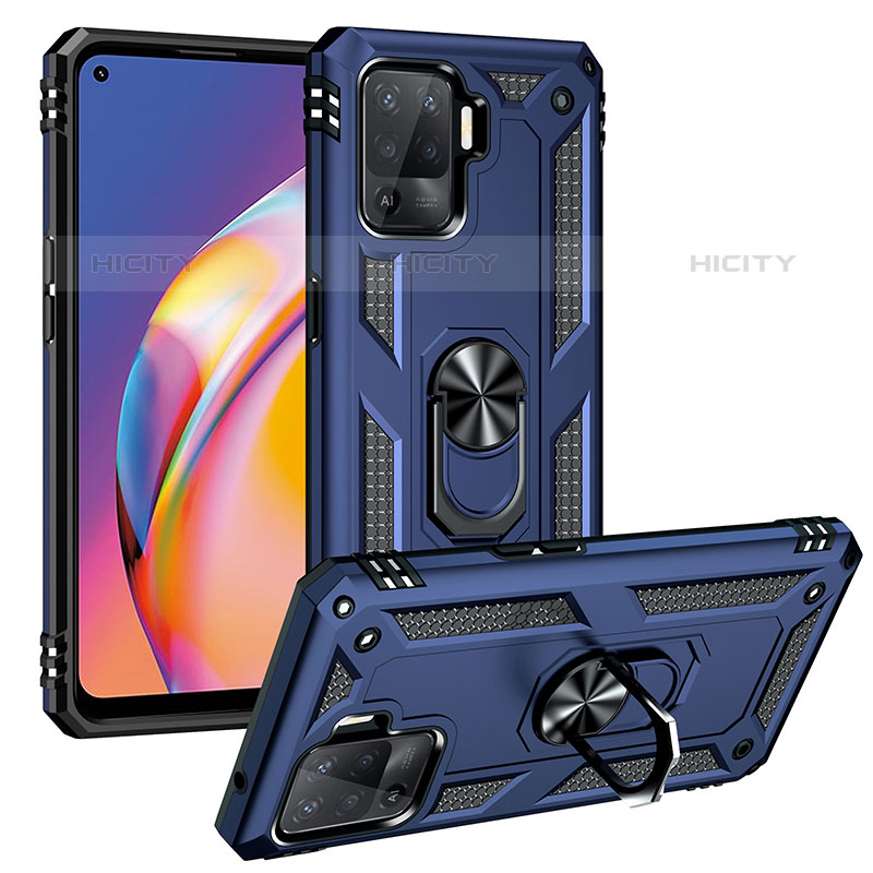 Coque Contour Silicone et Plastique Housse Etui Mat avec Magnetique Support Bague Anneau MQ3 pour Oppo F19 Pro Bleu Plus