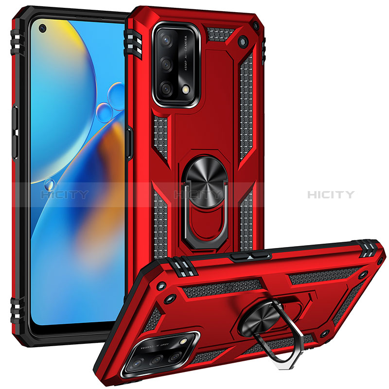 Coque Contour Silicone et Plastique Housse Etui Mat avec Magnetique Support Bague Anneau MQ3 pour Oppo F19 Rouge Plus