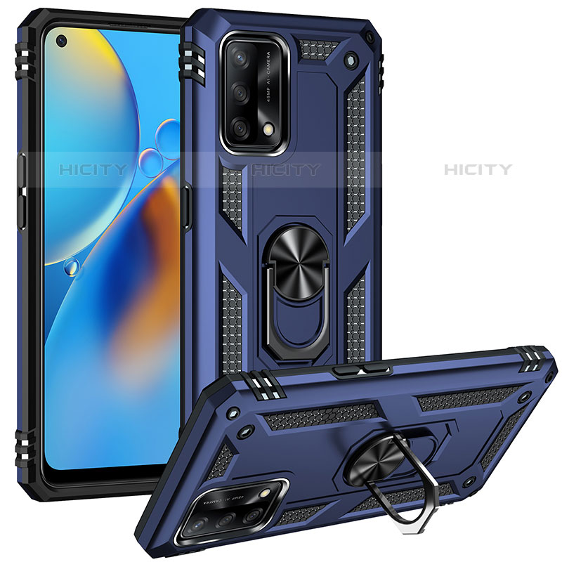 Coque Contour Silicone et Plastique Housse Etui Mat avec Magnetique Support Bague Anneau MQ3 pour Oppo Reno6 Lite Bleu Plus