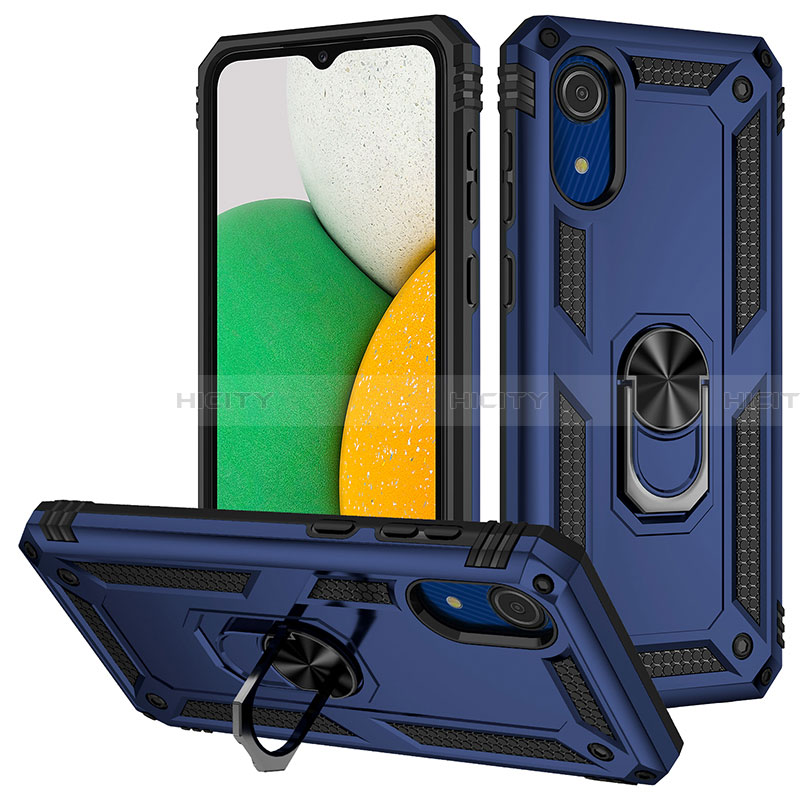 Coque Contour Silicone et Plastique Housse Etui Mat avec Magnetique Support Bague Anneau MQ3 pour Samsung Galaxy A03 Core Bleu Plus