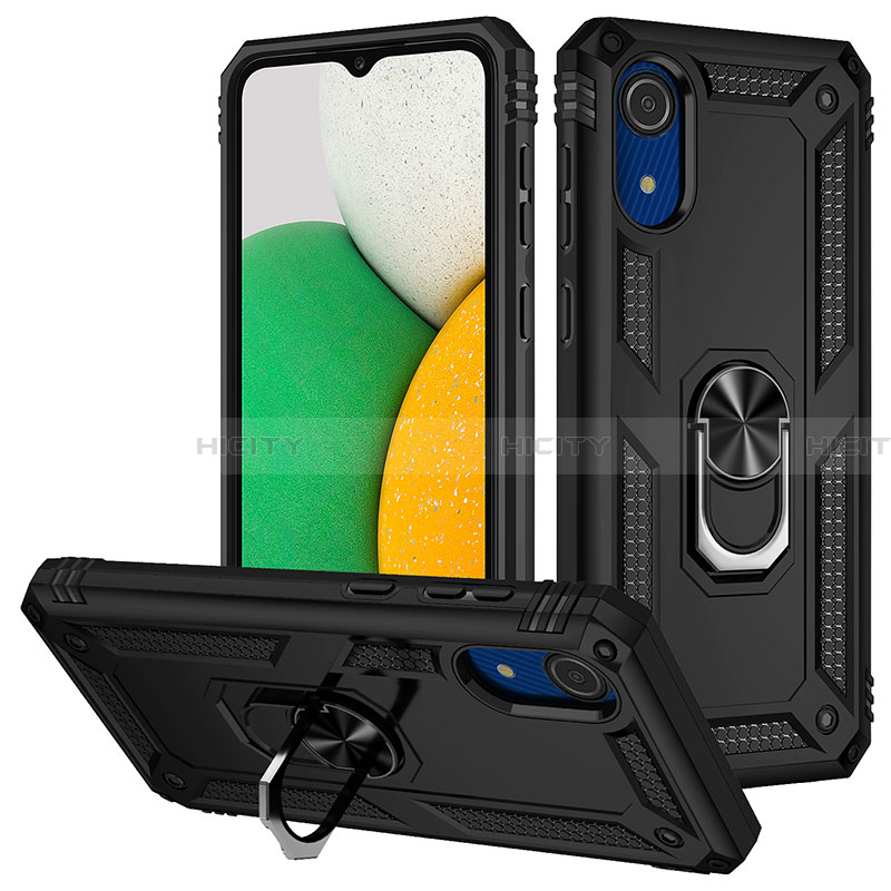 Coque Contour Silicone et Plastique Housse Etui Mat avec Magnetique Support Bague Anneau MQ3 pour Samsung Galaxy A03 Core Noir Plus