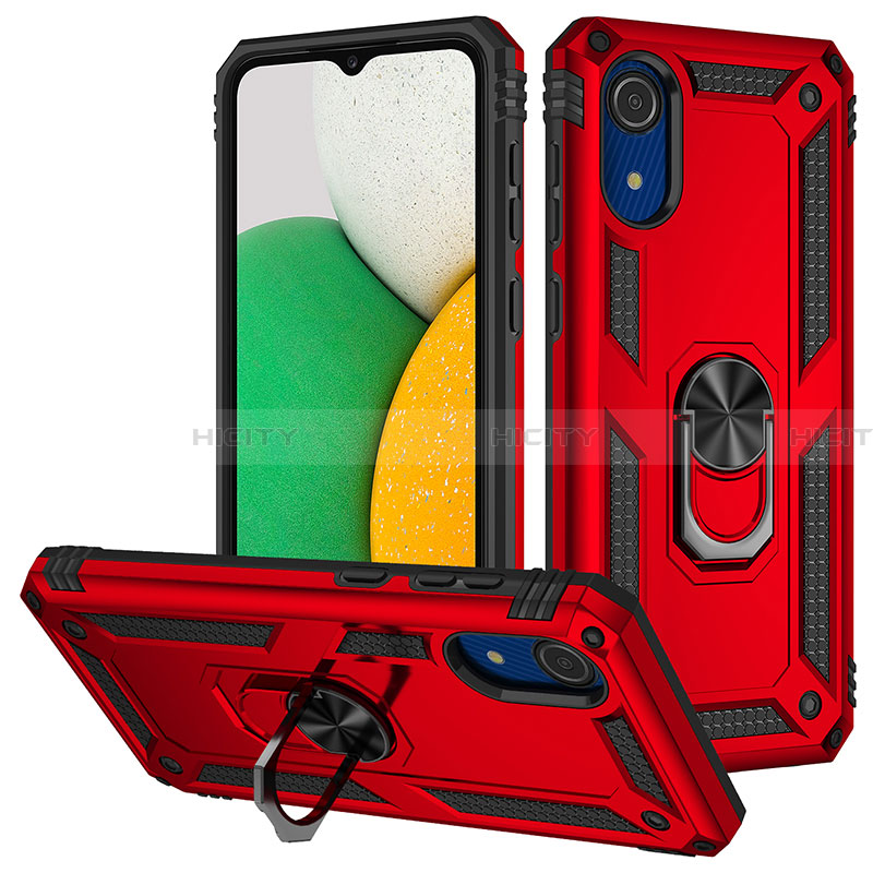 Coque Contour Silicone et Plastique Housse Etui Mat avec Magnetique Support Bague Anneau MQ3 pour Samsung Galaxy A03 Core Rouge Plus