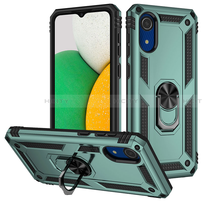 Coque Contour Silicone et Plastique Housse Etui Mat avec Magnetique Support Bague Anneau MQ3 pour Samsung Galaxy A03 Core Vert Plus