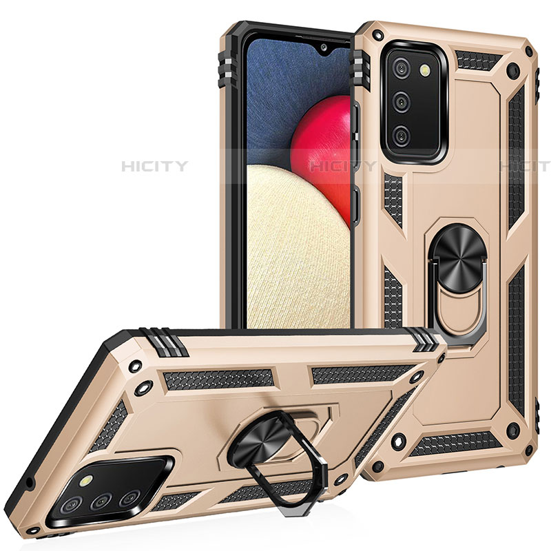 Coque Contour Silicone et Plastique Housse Etui Mat avec Magnetique Support Bague Anneau MQ3 pour Samsung Galaxy A03s Or Plus