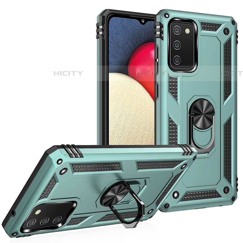 Coque Contour Silicone et Plastique Housse Etui Mat avec Magnetique Support Bague Anneau MQ3 pour Samsung Galaxy A03s Vert Plus