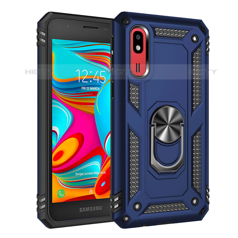 Coque Contour Silicone et Plastique Housse Etui Mat avec Magnetique Support Bague Anneau MQ3 pour Samsung Galaxy A2 Core A260F A260G Bleu Plus