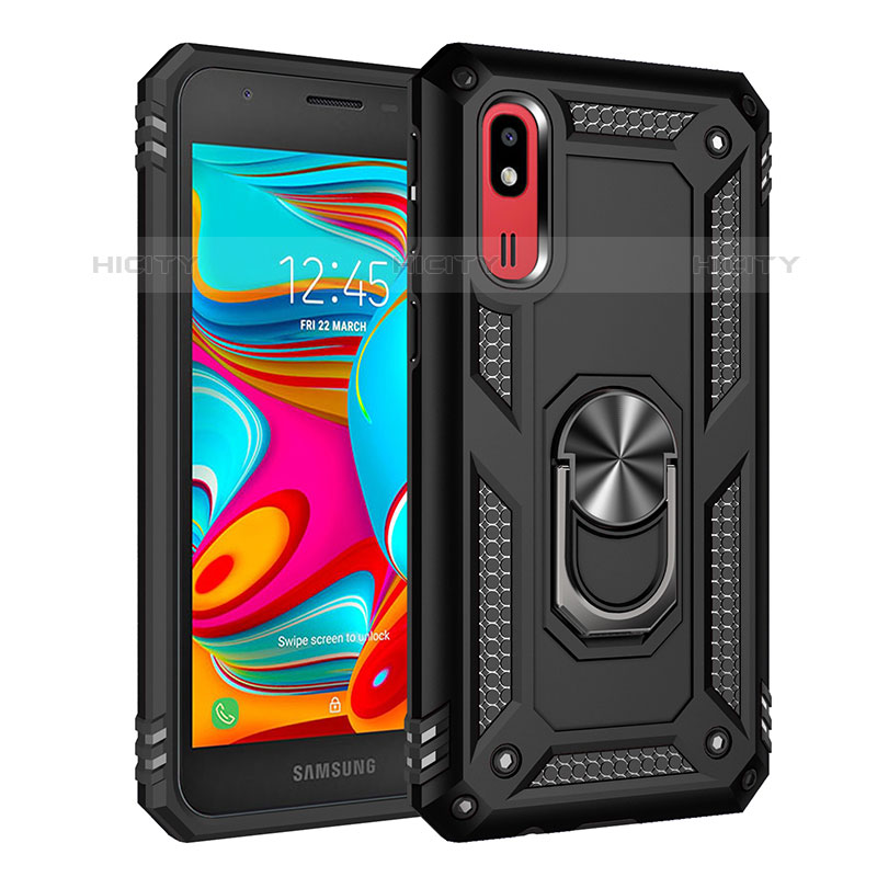 Coque Contour Silicone et Plastique Housse Etui Mat avec Magnetique Support Bague Anneau MQ3 pour Samsung Galaxy A2 Core A260F A260G Noir Plus