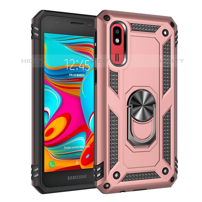 Coque Contour Silicone et Plastique Housse Etui Mat avec Magnetique Support Bague Anneau MQ3 pour Samsung Galaxy A2 Core A260F A260G Or Rose Plus