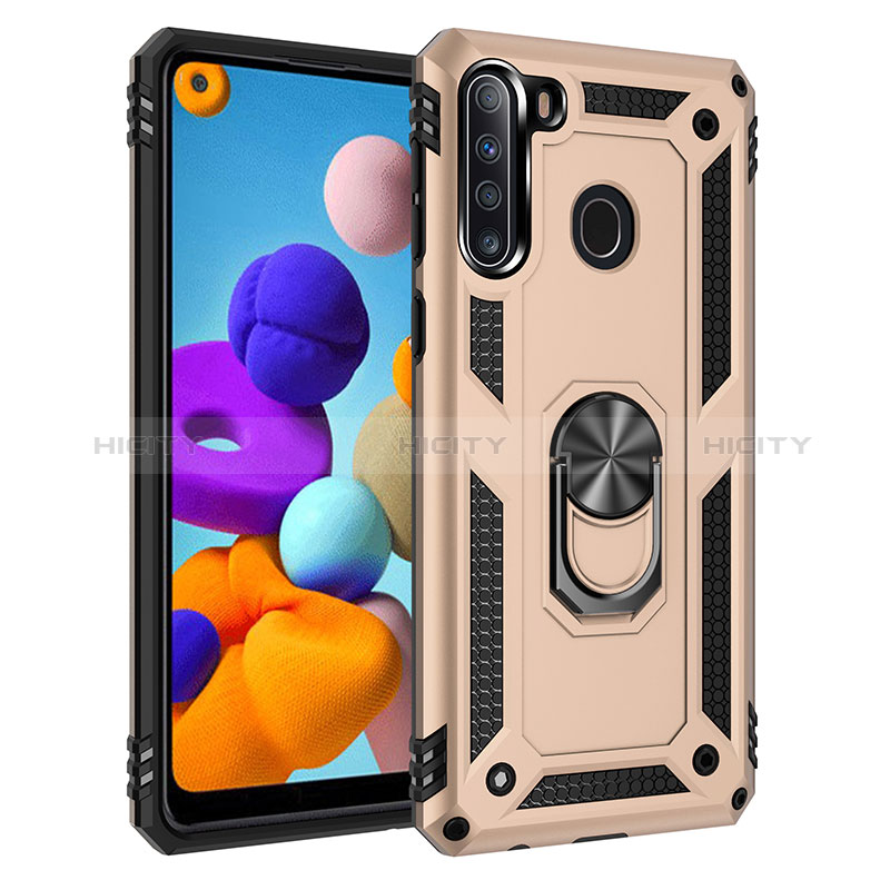 Coque Contour Silicone et Plastique Housse Etui Mat avec Magnetique Support Bague Anneau MQ3 pour Samsung Galaxy A21 Or Plus