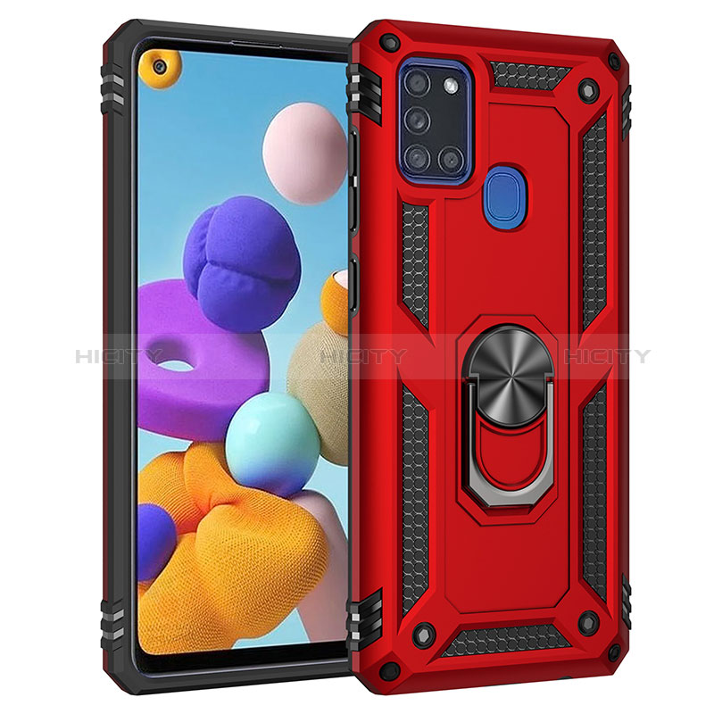 Coque Contour Silicone et Plastique Housse Etui Mat avec Magnetique Support Bague Anneau MQ3 pour Samsung Galaxy A21s Rouge Plus