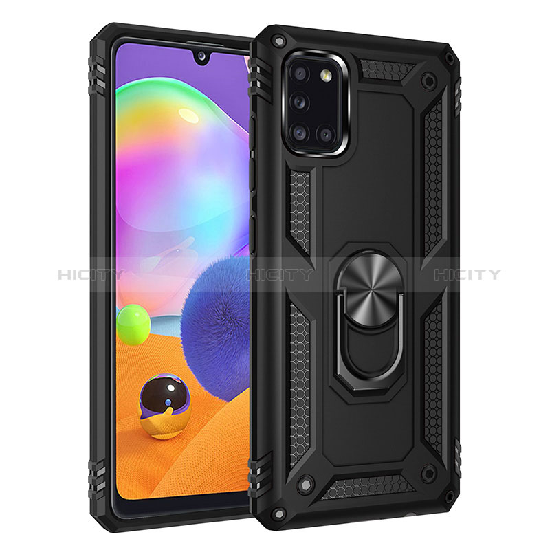 Coque Contour Silicone et Plastique Housse Etui Mat avec Magnetique Support Bague Anneau MQ3 pour Samsung Galaxy A31 Noir Plus