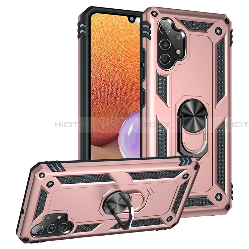 Coque Contour Silicone et Plastique Housse Etui Mat avec Magnetique Support Bague Anneau MQ3 pour Samsung Galaxy A32 5G Or Rose Plus