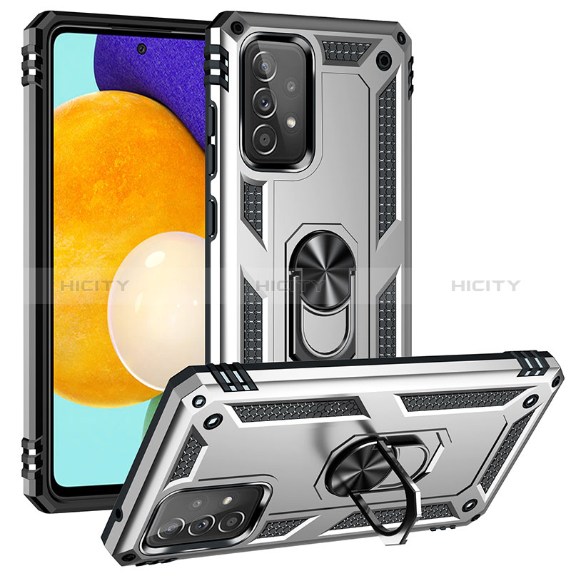 Coque Contour Silicone et Plastique Housse Etui Mat avec Magnetique Support Bague Anneau MQ3 pour Samsung Galaxy A52s 5G Argent Plus