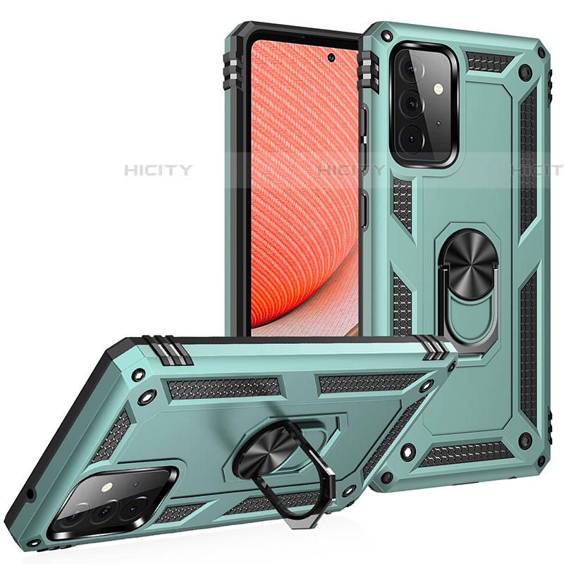 Coque Contour Silicone et Plastique Housse Etui Mat avec Magnetique Support Bague Anneau MQ3 pour Samsung Galaxy A72 4G Vert Plus