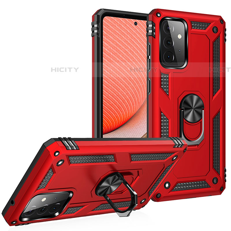 Coque Contour Silicone et Plastique Housse Etui Mat avec Magnetique Support Bague Anneau MQ3 pour Samsung Galaxy A72 5G Rouge Plus