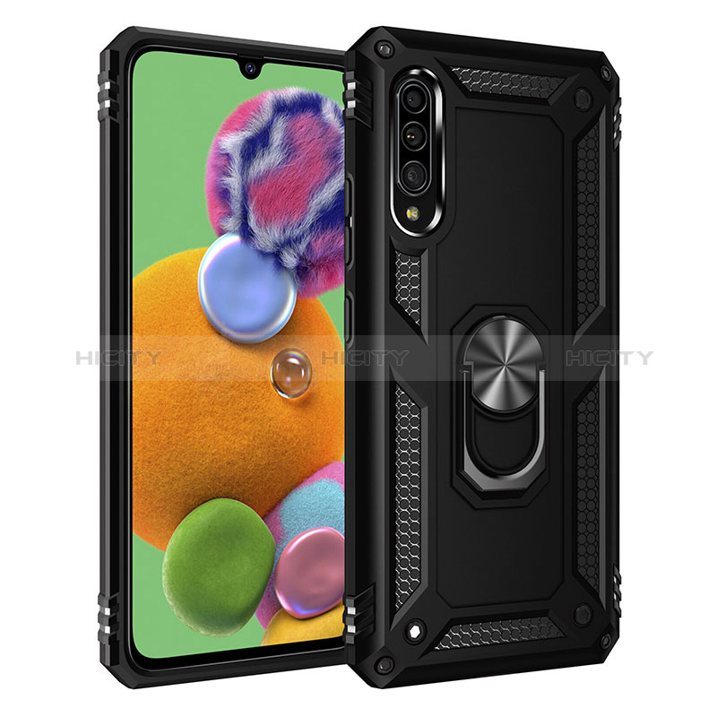 Coque Contour Silicone et Plastique Housse Etui Mat avec Magnetique Support Bague Anneau MQ3 pour Samsung Galaxy A90 5G Noir Plus