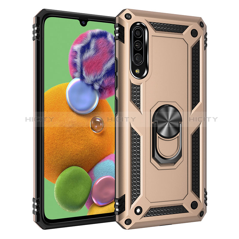 Coque Contour Silicone et Plastique Housse Etui Mat avec Magnetique Support Bague Anneau MQ3 pour Samsung Galaxy A90 5G Or Plus