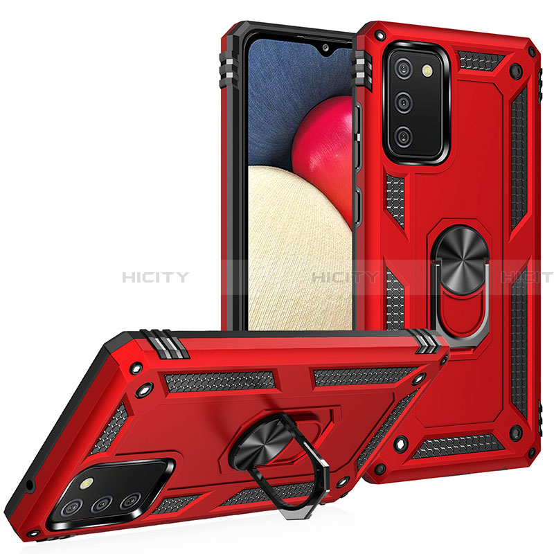 Coque Contour Silicone et Plastique Housse Etui Mat avec Magnetique Support Bague Anneau MQ3 pour Samsung Galaxy F02S SM-E025F Rouge Plus