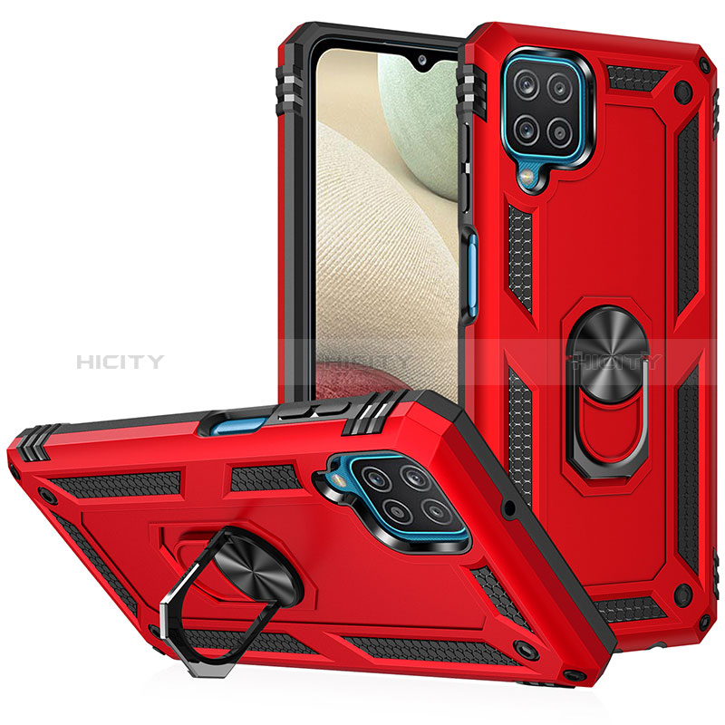 Coque Contour Silicone et Plastique Housse Etui Mat avec Magnetique Support Bague Anneau MQ3 pour Samsung Galaxy F12 Rouge Plus