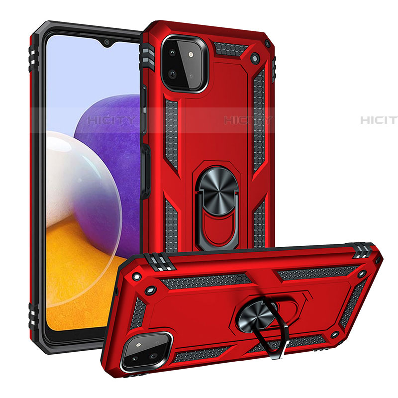 Coque Contour Silicone et Plastique Housse Etui Mat avec Magnetique Support Bague Anneau MQ3 pour Samsung Galaxy F42 5G Rouge Plus