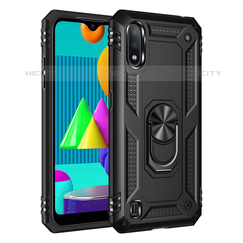 Coque Contour Silicone et Plastique Housse Etui Mat avec Magnetique Support Bague Anneau MQ3 pour Samsung Galaxy M01 Noir Plus