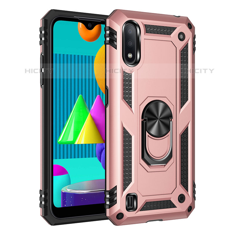 Coque Contour Silicone et Plastique Housse Etui Mat avec Magnetique Support Bague Anneau MQ3 pour Samsung Galaxy M01 Or Rose Plus