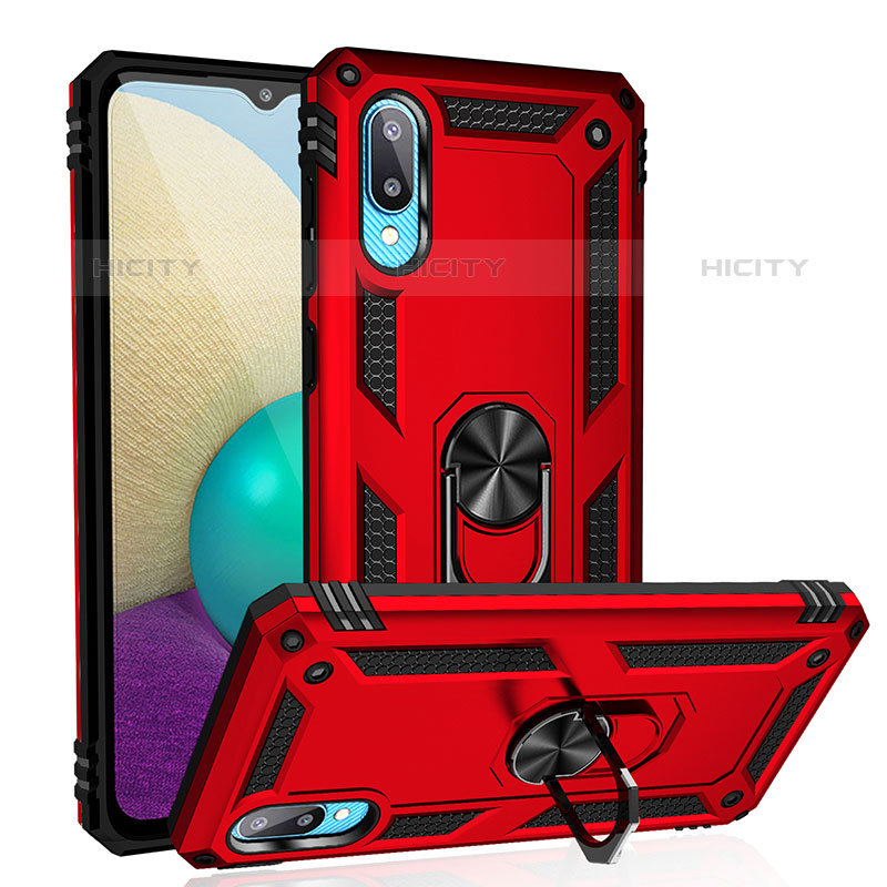 Coque Contour Silicone et Plastique Housse Etui Mat avec Magnetique Support Bague Anneau MQ3 pour Samsung Galaxy M02 Rouge Plus