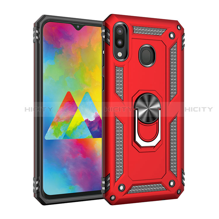 Coque Contour Silicone et Plastique Housse Etui Mat avec Magnetique Support Bague Anneau MQ3 pour Samsung Galaxy M20 Rouge Plus