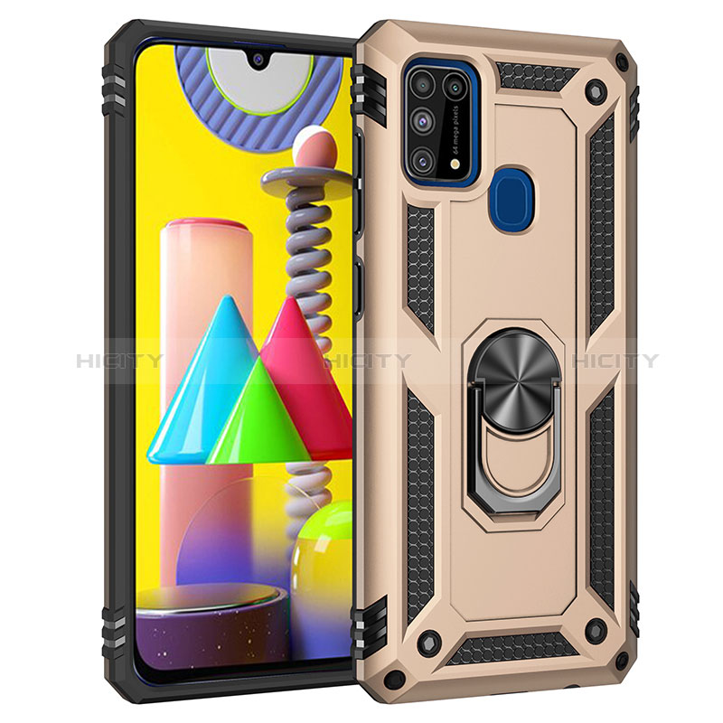 Coque Contour Silicone et Plastique Housse Etui Mat avec Magnetique Support Bague Anneau MQ3 pour Samsung Galaxy M21s Or Plus