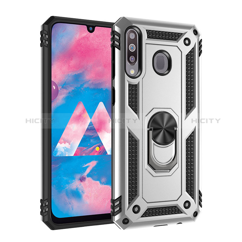 Coque Contour Silicone et Plastique Housse Etui Mat avec Magnetique Support Bague Anneau MQ3 pour Samsung Galaxy M30 Argent Plus