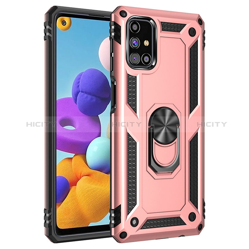 Coque Contour Silicone et Plastique Housse Etui Mat avec Magnetique Support Bague Anneau MQ3 pour Samsung Galaxy M31s Or Rose Plus