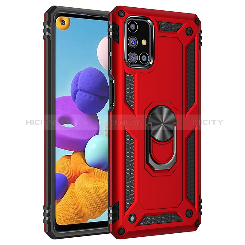 Coque Contour Silicone et Plastique Housse Etui Mat avec Magnetique Support Bague Anneau MQ3 pour Samsung Galaxy M31s Rouge Plus