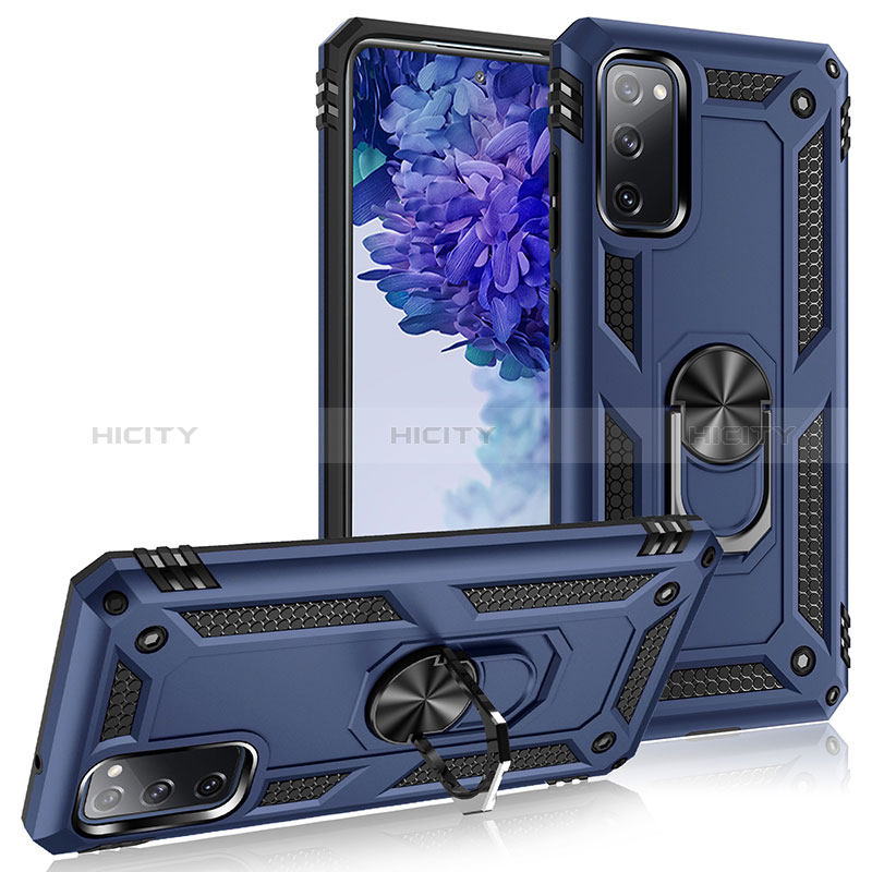 Coque Contour Silicone et Plastique Housse Etui Mat avec Magnetique Support Bague Anneau MQ3 pour Samsung Galaxy S20 Lite 5G Bleu Plus