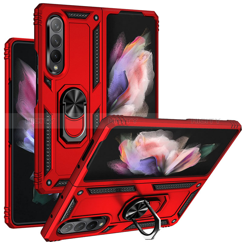 Coque Contour Silicone et Plastique Housse Etui Mat avec Magnetique Support Bague Anneau MQ3 pour Samsung Galaxy Z Fold3 5G Rouge Plus