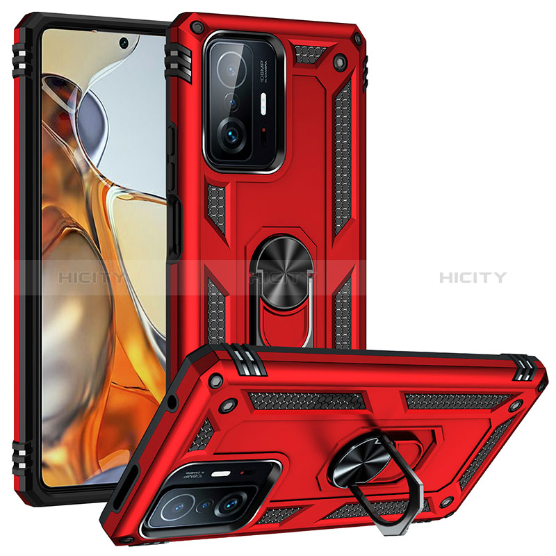 Coque Contour Silicone et Plastique Housse Etui Mat avec Magnetique Support Bague Anneau MQ3 pour Xiaomi Mi 11T 5G Rouge Plus